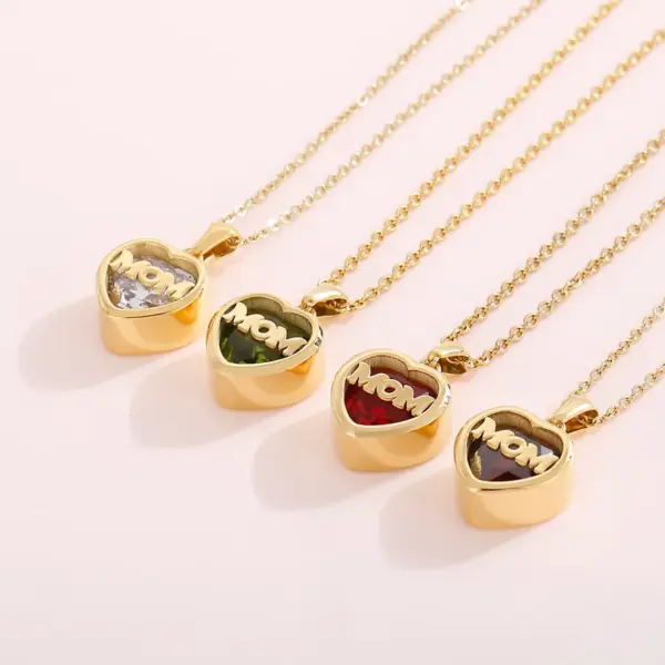 304 Stainless Steel Letter PVD Coated Birthstone 18K Real Gold Plated Fashion MAMA Waterproof Non Tarnish Plating Inlay Cable Chain Pendant Necklace