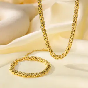 PVD Coated Real Gold Plated 18K Gold Solid Color 304 Stainless Steel Simple Style Waterproof Non Tarnish Bracelets Necklace