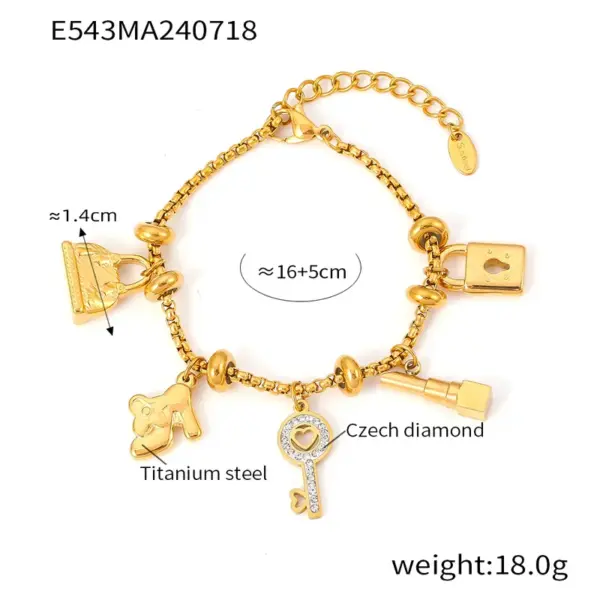 Wholesale 304 Stainless Steel Key Lock PVD Coated 18K Real Gold Plated Real Gold Plated Casual Luxurious Modern Style Waterproof Non Tarnish Bracelets