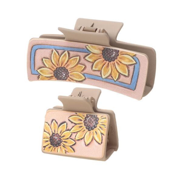 Wholesale Western Style Sunflower Cactus Leather Hairpin Combination suit Shark Clip