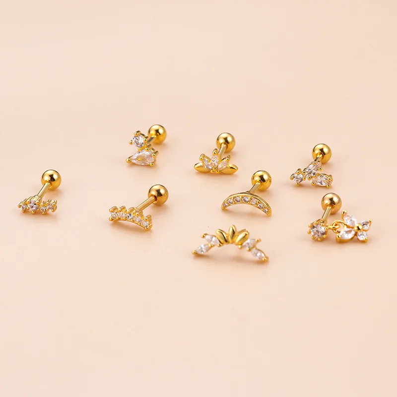 Wholesale 1 Piece Ear Cartilage Rings & Studs Fashion Butterfly 316L Stainless Steel Copper Plating Inlay Zircon