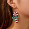 Wholesale Christmas Earrings Crutch Bow Printed Earrings