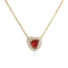 Wholesale Jewelry Elegant Luxurious Shiny Red Heart Copper Birthstone 18K Gold Plated Plating Inlay Cable Chain Pendant Necklace Necklace