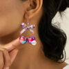 Wholesale Original Design Colorful Bow Cherry Flat Acrylic Earrings