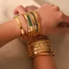 Wholesale PVD Coated 18K Gold Real Gold Plated Round Stainless Steel Simple Style Waterproof Non Tarnish Bangle