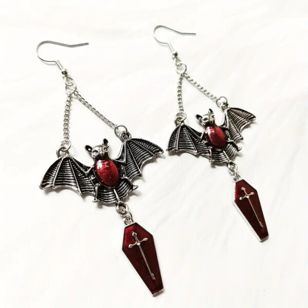 Wholesale Wish Cross-border New Hot Dark Gothic Exaggerated Red Vampire Bat Bloody Magic Mirror Pendant Earrings