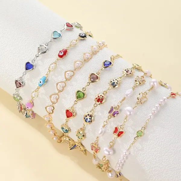 Cute Vintage Style Funny Devil's Eye Heart Shape Butterfly Copper Plating Bracelets