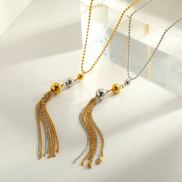 Vacuum Electroplating (In Furnace) Plated 18K Real Gold Round Tassel Cute Tropical Style Sweet 304 Stainless Steel Electroplated Lobster Clasp Necklace