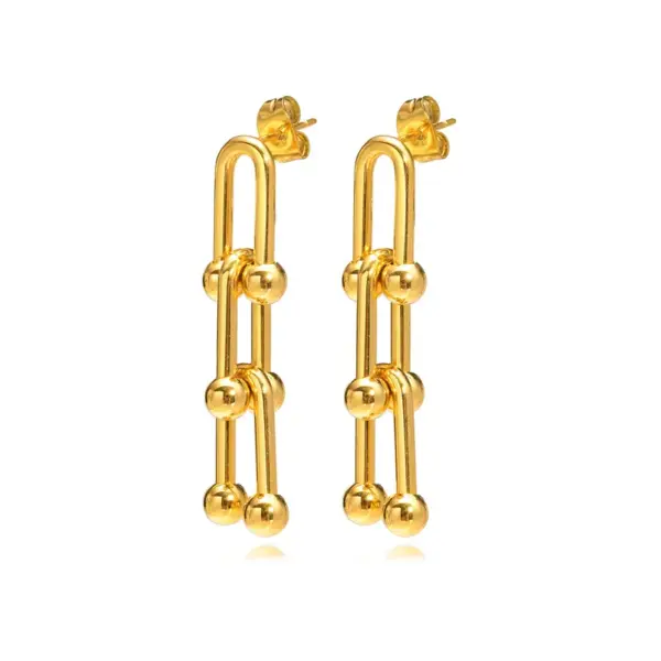 Wholesale PVD Coated Real Gold Plated 18K Gold U Shape 201 Stainless Steel Fashion Waterproof Non Tarnish Drop Earrings