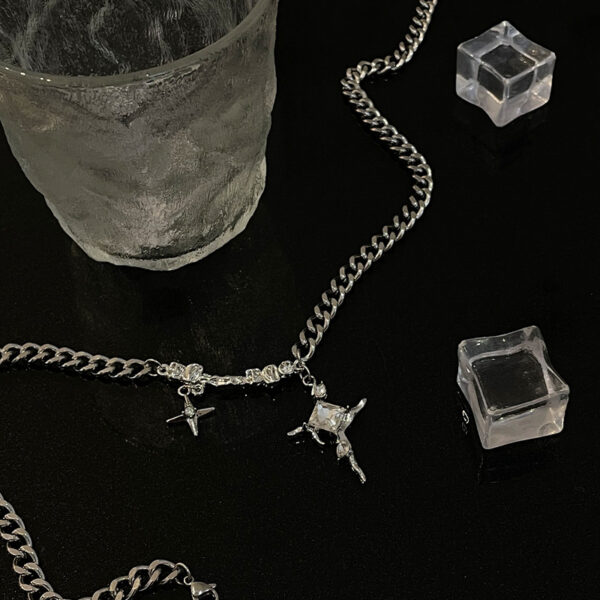 oly-4489f74fb0f0c65f1432b1b48ee22e91 Wholesale Square Diamond Star Cross Necklace for Men Ins Hip-Hop Neutral Trend Cool Niche Clavicle Chain for Women