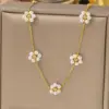 304 Stainless Steel Plastic Flower Ion Plating (IP) Plastic 18K Gold Plated Sweet Waterproof Non Tarnish Inlay Regular Chain Multicolor-Golden Yellow Pendant Necklace