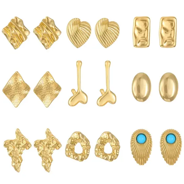 Titanium Steel Pleated Geometric Earrings For Women New Irregular Round Square Lovely Earrings Mid-ancient Earrings Fashion