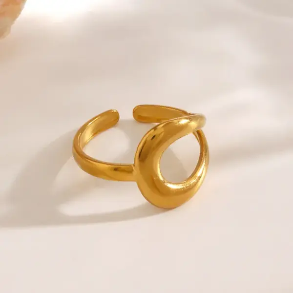 Wholesale Ion Plating (IP) 18K Gold Plated Water Droplets Lines 304 Stainless Steel Simple Style Waterproof Non Tarnish Open Rings