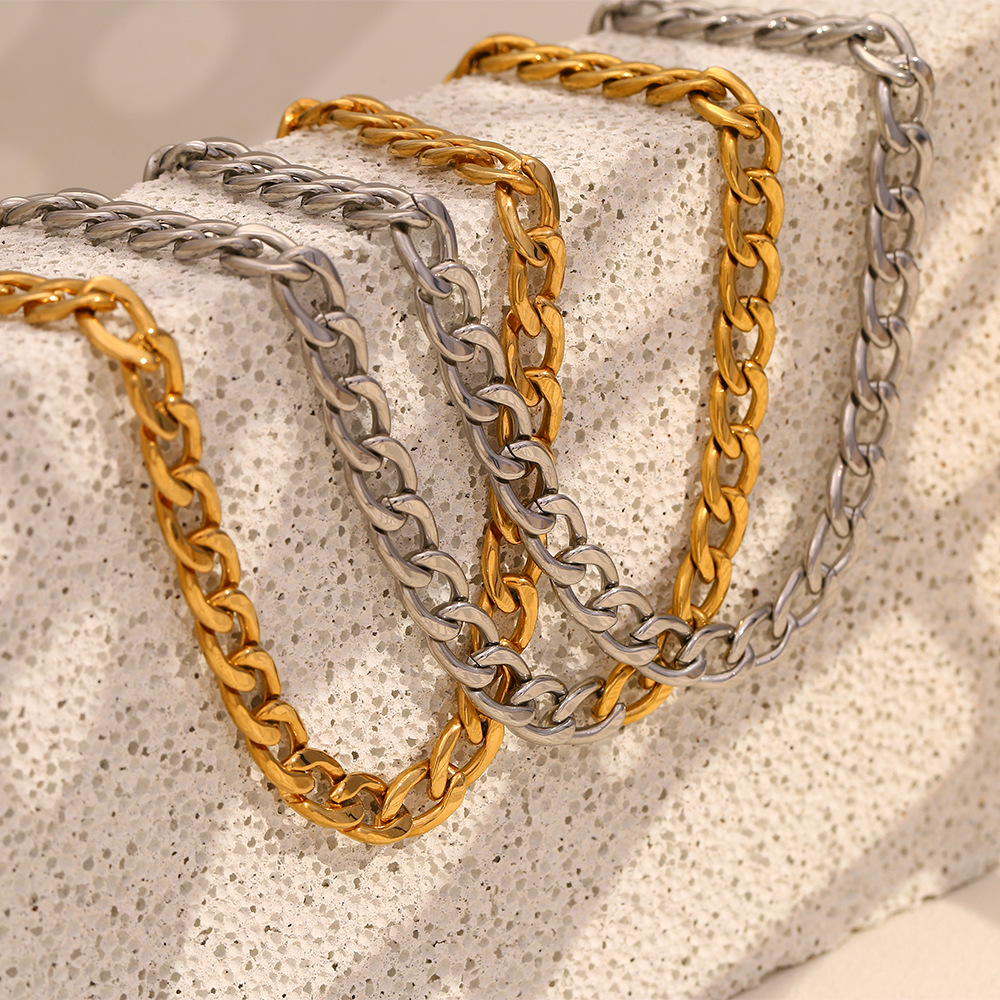 Wholesale hip hop personality Cuban chain necklace stainless steel plated 18K gold two-color base lished chain