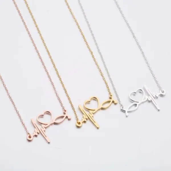 Wholesale 201 Stainless Steel 18K Gold Plated Fashion Plating Electrocardiogram Pendant Necklace