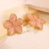 304 Stainless Steel Plastic Flower Plated Stone-Free Imitation Gold Elegant Cute Sweet Enamel Gold Ear Studs