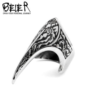 Wholesale personalized vintage jewelry steel carved armor ring