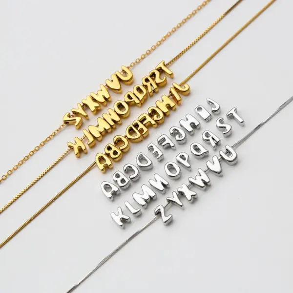 Personalized 304 Stainless Steel Inlaid Zircon 26 English Alphabet Pendant Silver Necklace Chubby Letter Clavicle Chain