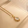 Wholesale 304 Stainless Steel Oval PVD Coated Cat's Eye Stone 18K Real Gold Plated Retro Waterproof Non Tarnish Inlay Pendant Necklace