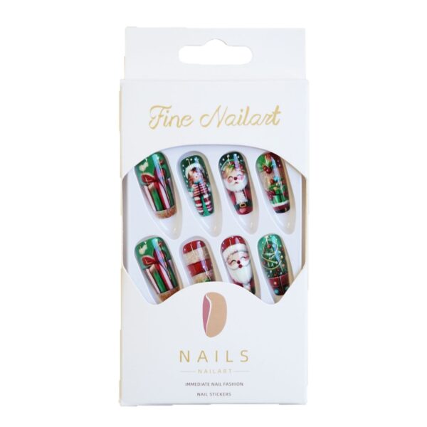 Wholesale WM-304 Winter Gift Fake Nails Short T-Shirt Christmas Green Christmas Tree Santa Claus Wearing Nail Tips