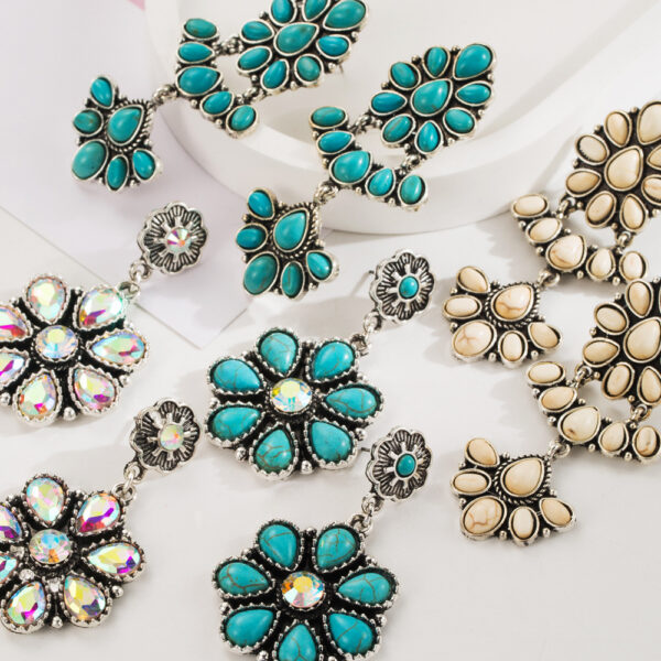 Wholesale European and American Retro Bohemian Ethnic Style Elegant Earrings Women's Personality Multi-layer Alloy Set Turquoise Diamond Earrings