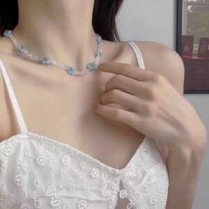 Crystal flower stitching necklace x1146