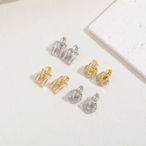 Wholesale 1 Pair Classic Style Geometric Asymmetrical Plating Inlay Copper Zircon 14k Gold Plated Ear Studs