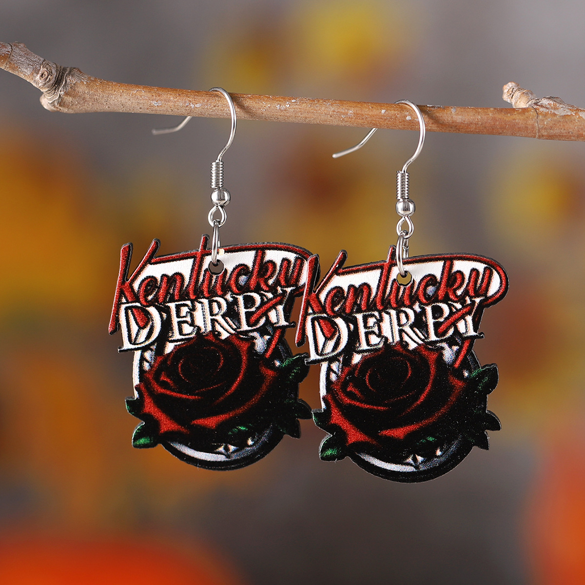 Wholesale Western wind rose horseshoe wooden double-sided earrings