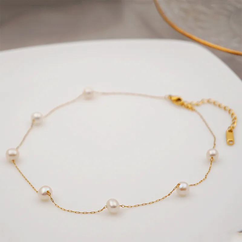 Wholesale Simple Style Round Pearl Titanium Steel Necklace 1 Piece