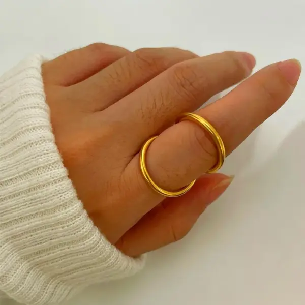 304 Stainless Steel Geometric PVD Coated Real Gold Plated Retro French Style IG Style Waterproof Non Tarnish Irregular Surgical Steel Open Rings
