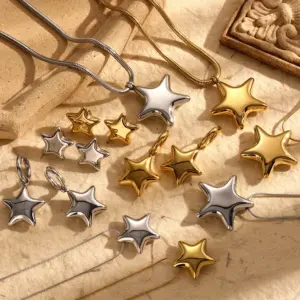 Wholesale PVD Coated Star 304 Stainless Steel French Style Simple Style Waterproof Non Tarnish Earrings Necklace