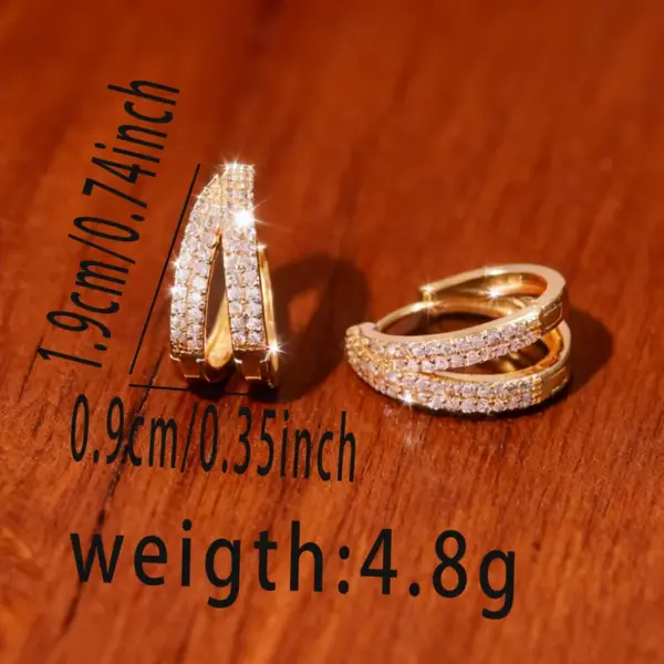 1 Pair Hip-Hop Luxurious Shiny Double Ring Inlay Copper Zircon 18K Gold Plated Earrings