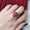 Wholesale Jewelry Cute Vintage Style Cherry Strawberry Brass Zircon 18K Gold Plated Open Rings