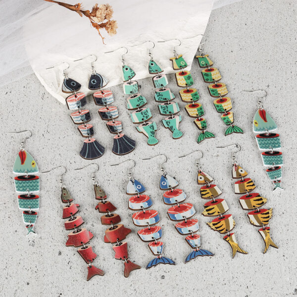 Wholesale Fish shaped multi segment connected earrings