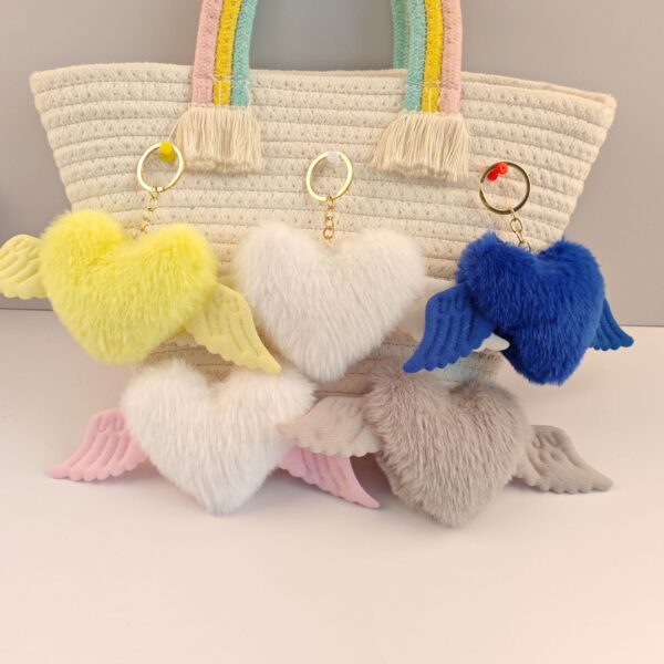 Wholesale Love Wings Fur Ball Keychain Pendant Heart-shaped Plush Girl's Accessories Cute Peach Heart Bag Key Pendant