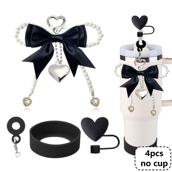 Wholesale South Korea Jewelry Ins Fashion Bow Pearl Mobile Phone Hanging Chain Stanley Cup Couple Love Straw Cap