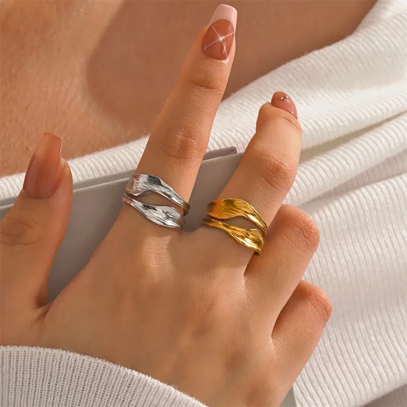 Wholesale 304 Stainless Steel Geometric Ion Plating (IP) 18K Gold Plated Hip-Hop Simple Style Classic Style Waterproof Non Tarnish Gold Sier Open Ring