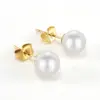 1 Pair Elegant Geometric Inlay 304 Stainless Steel Artificial Pearls Zircon 18K Gold Plated Stainless Steel Earrings