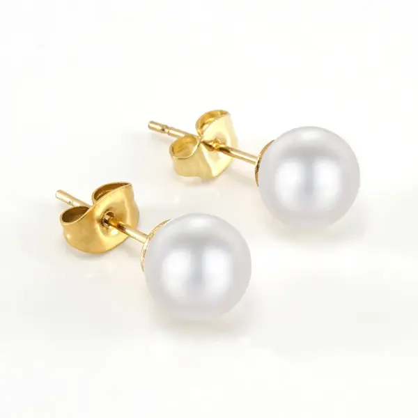 1 Pair Elegant Geometric Inlay 304 Stainless Steel Artificial Pearls Zircon 18K Gold Plated Stainless Steel Earrings
