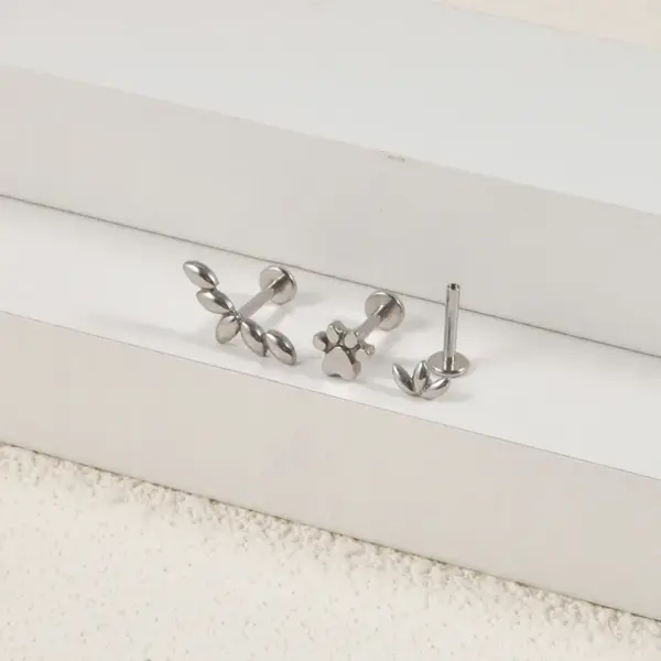 Wholesale 1 Piece Lip Rings Casual Leaf 304 Stainless Steel Plating 18K Gold Plated