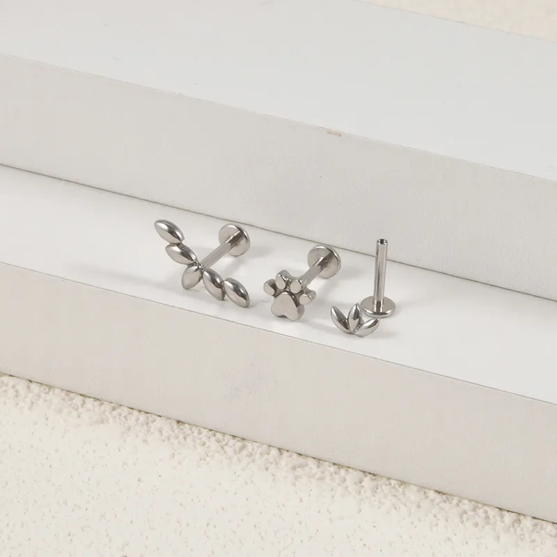 Wholesale 1 Piece Lip Rings Casual Leaf 304 Stainless Steel Plating 18K Gold Plated