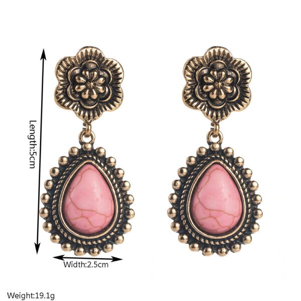 Wholesale Fashion New Western Style Diamond-encrusted Turquoise Water Drop Cross Earrings Retro Creative Distinctive Exaggerated Earrings for Women