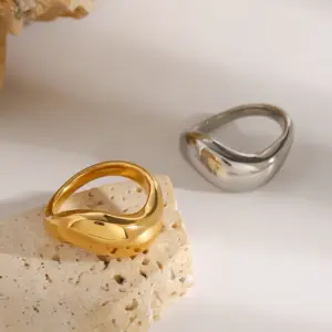 Wholesale 304 Stainless Steel Geometric PVD Coated 18K Real Gold Plated Simple Style Artistic Rings