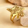Wholesale PVD Coated Real Gold Plated 18K Gold Star 304 Stainless Steel Elegant Glam Waterproof Non Tarnish Open Rings