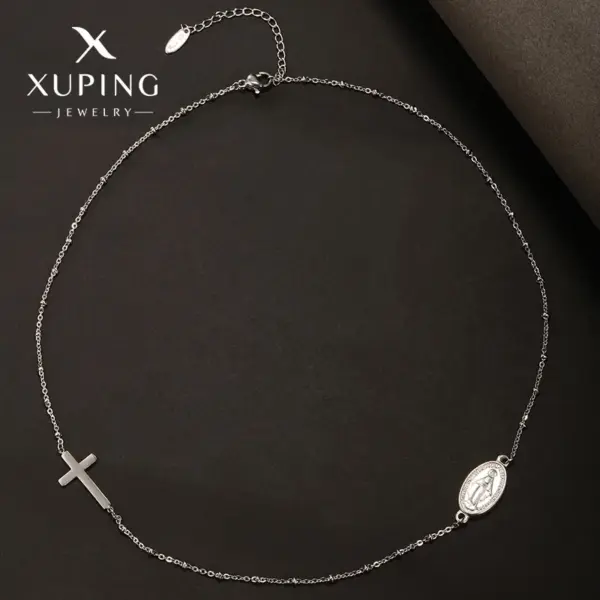 Wholesale 304 Stainless Steel 18K Gold Plated Raw Steel XUPING Simple Style Human Cross Necklace