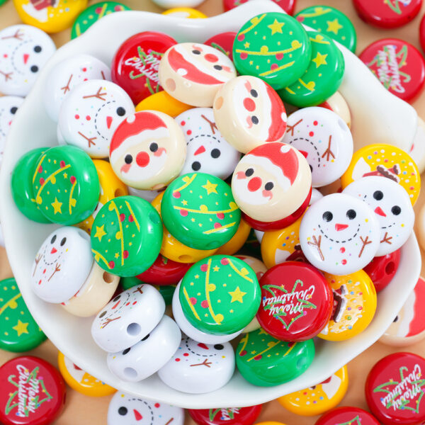 Wholesale 10pcs Christmas Series Printed Acrylic Disc Beads