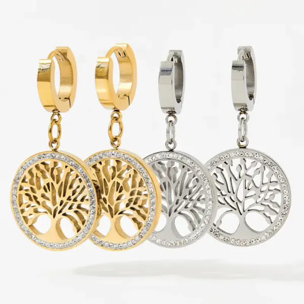 PVD Coated Real Gold Plated Tree 304 Stainless Steel Style Waterproof Non Tarnish Drop Earrings