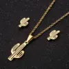 Wholesale PVD Coated 18K Gold Real Gold Plated Cactus 201 Stainless Steel Fashion Waterproof Non Tarnish Jewelry Set
