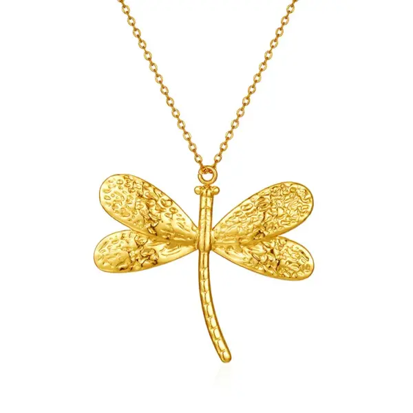 Wholesale 304 Stainless Steel Dragonfly Electroplated Golden Plated Vintage Style Commute Waterproof Non Tarnish Plating Cable Chain Pendant Necklace