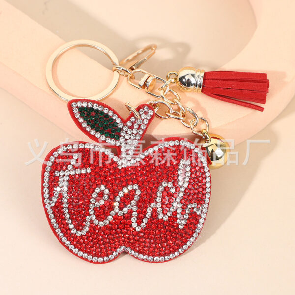 Wholesale 4pcs creative diamond-encrusted apple keychain holiday gifts